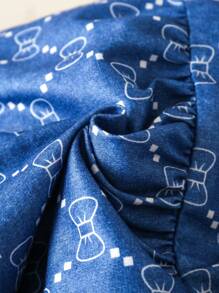 SHEIN Jachetă de blugi cu imprimeu albastru pentru fete, cu un model imprimat unic pentru un aspect la modă, potrivire largi, potrivită pentru stratificare, perfectă pentru stilul casual, toamna/iarna