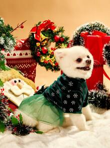 PETSIN 1 chiếc nơ lưới đính đá hình bông tuyết nhung xanh lá cây cho thú cưng trang trí hình con nai váy sang trọng cho chó - Nhiều màu - Xem 4