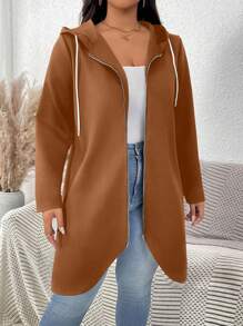 SHEIN LUNE Plus Size Women's Christmas Black Hoodie Fall Clothes Teacher Clothes Back To School Gradient Pattern Simple Daily Long Sleeve Coat