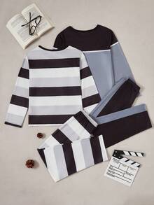 2pcs Set Tween Boy Simple Christmas Graphic Print Long Sleeve Shirt And Pants Casual Sleepwear - Multicolor - View 2