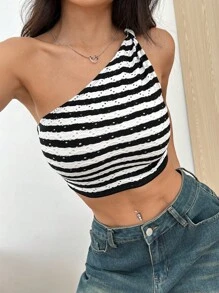 Muchica Damska luźna, bezrękawnikowa, dopasowana, krótka bluzka w paski, lato