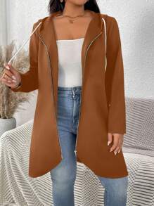 SHEIN LUNE Plus Size Women's Christmas Black Hoodie Fall Clothes Teacher Clothes Back To School Gradient Pattern Simple Daily Long Sleeve Coat