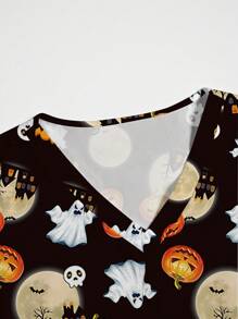 PopScrub Pflegekittel-Oberteil, Halloween Cartoon Geister Muster