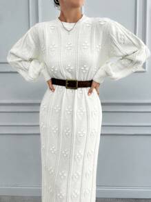 EURMUSE Sukienka sweterkowa z długim rękawem i kwiatowym wzorem w kształcie kuli dla kobiet, jesień/zima - Biały - Zobacz 5