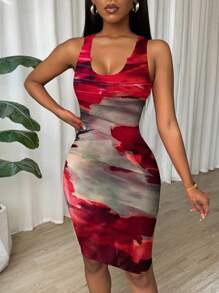 Calvaya Vacation Chic Tie-Dye Sleeveless Bodycon Dress