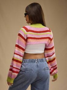 Forever 21 Damen Große Größen bunte gestreifte kurze Rundhals Pullover - Verschiedenfarbig - Übersicht 2