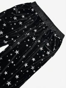 SHEIN Explorewe Teen Girl Silver Star Print Casual Flare Pants For Outings, Autumn - Black - View 3