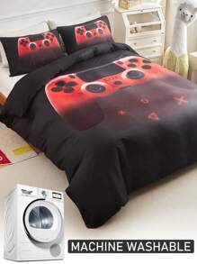 2/3 pièces Parure de couette en polyester imprimé de manette de jeu, parure de lit minimaliste et personnalisée convenant pour toutes les saisons (1/2 taie d'oreiller + 1 couette)