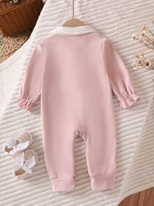 Girls Autumn And Winter Jumpsuit Baby Girl Cute Bow Long Sleeve Jumpsuit - Pink - View 2