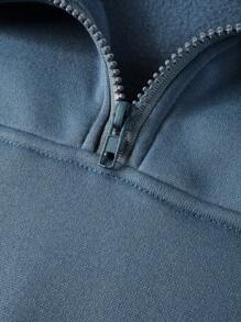 Manfinity Homme 男士休闲字母印花半拉链撞色领套头衫，春秋季拉链外出长袖图形拼色学院风卫衣，适合朋友、丈夫、男朋友的礼物