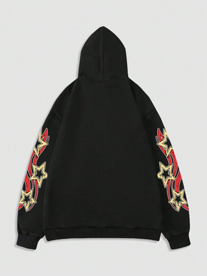 Street Life Sweat-shirt à capuche zippé avec imprimé de lettre et de pentagramme pour hommes
