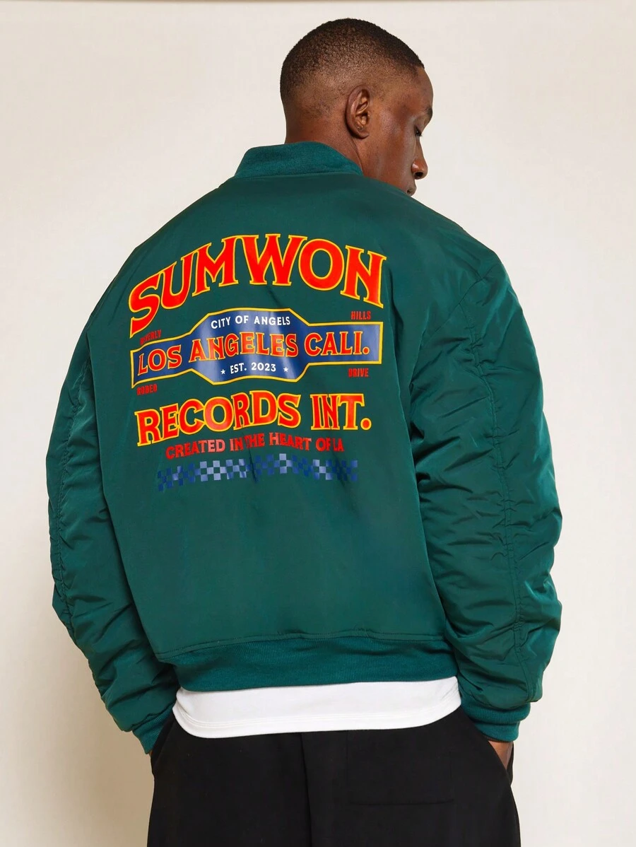 Sumwon Records Winter Bomber Jacket Los Angeles California Heritage Limited Edition Retro Sports Varsity Design Modern Street Fashion - Green - View 1
