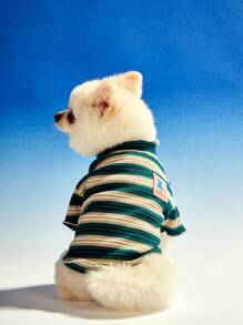 PETSIN 1 件宠物猫狗绿色条纹针织高领毛衣 - 粉色 - 查看 2