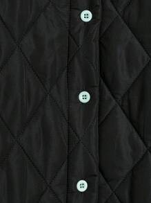 SHEIN Unity 女士休闲拼布口袋单排扣长款绗缝加厚棉服外套冬季 - 黑色 - 查看 5