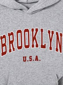 SHEIN 2pcs/Set Tween Girl Casual American College Street Cool Letter Printed Hoodie Sweatshirt & Pants, Suitable For Fall Winter School Holiday Wear