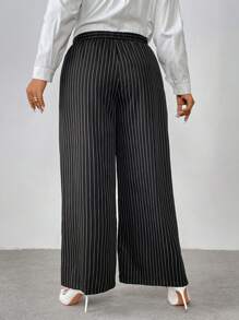 Calvaya Pantalones de traje a rayas con bolsillos anudados y talla grande