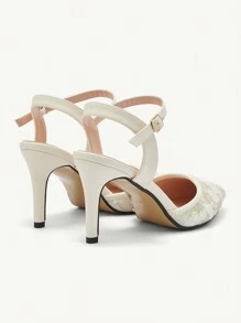 CUCCOO HITCHD Almond Color Lace & Mesh Pointed Toe Elegant Versatile Women Stiletto Heels Backless Pumps - Apricot - View 5