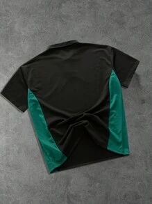 Aesthetic Post--Men Vintage Contrast Color Letter Graphic Print Button Front Casual Short Sleeve Collar Golf Polo Shirt