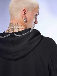 Manfinity VCAY Men's Fitted Casual Long Sleeve Hoodie, For Fall Winter - Black - View 4