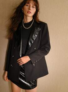 MOTF STUDIO SOLID PEAK COLLAR DOUBLE BREASTED PLACKET BLAZER