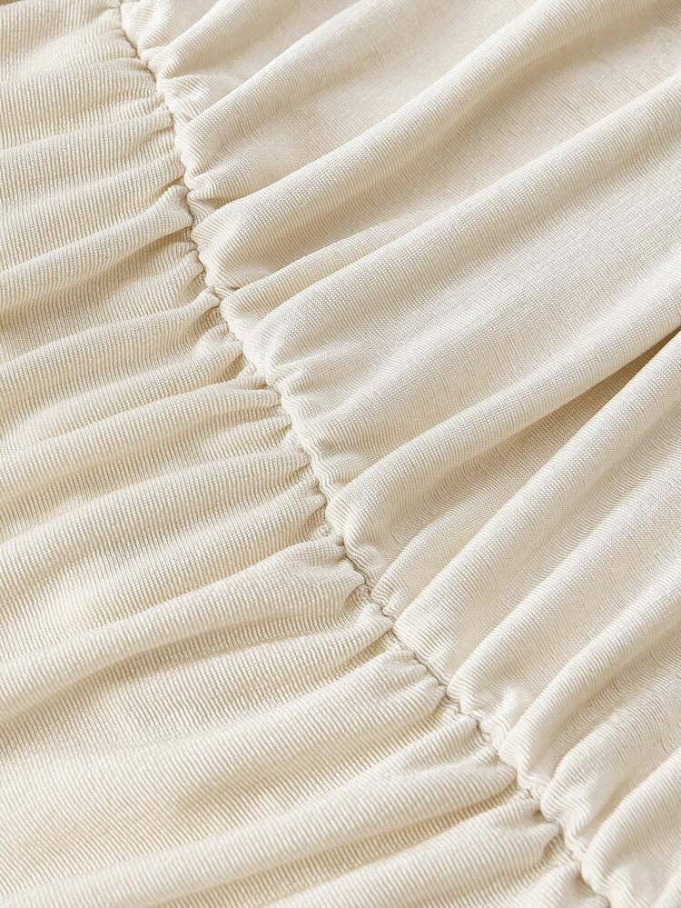 SHEIN Maija Women's Ivory Solid Color Draped Neck Pleated Elegant Sleeveless Knit Mini Dress