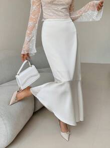 EastFlair 韩国时尚女装优雅飘逸鱼尾裙 - 白色 - 查看 4
