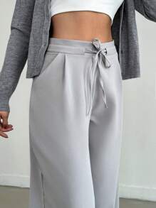 EURMUSE Women Neutral Drawstring Waistband Pants - Light Grey - View 5