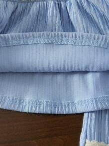 SHEIN 2 piezas Conjunto de top de manga larga y pantalones acampanados de moda para niñas bebé - Celeste - Ver 6