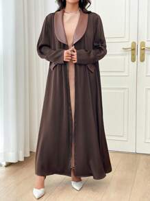 Al Najma 优雅的彩色块长袍连衣裙，带披肩领，秋季，休闲超长适中的长袖长袍长袍，适合休闲日常/晚会