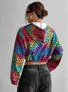 StreetHx 女式渐变色豹纹短款拉链夹克 - 粉色 - 查看 2