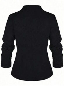SHEIN Clasi Plus Size Plain Blazer With Shawl Collar - Black - View 2
