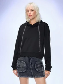 Manfinity VCAY Men's Fitted Casual Long Sleeve Hoodie, For Fall Winter - Black - View 3