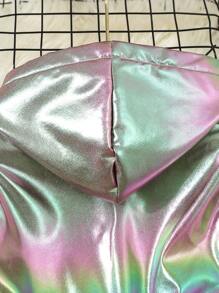 1pc Hooded Color-Changing Fuzzy Casual Zipper Front Cardigan For Young Girl