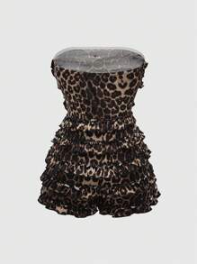 ROMWE Grunge Punk Combinaison courte à volants multicouches imprimé léopard style Harajuku Y2K pour femmes - Multicolore - Voir 3