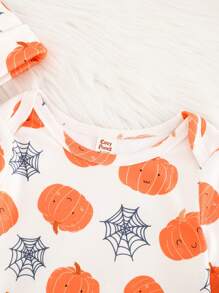 Cozy Pixies Set de 2 piezas de body con gráfico de calabaza de Halloween y gorro para bebé niño - Naranja - Ver 4