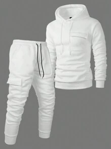 Manfinity Homme Men's Solid Color Zip-Up Hoodies And Sweatpants Casual Tracksuit Set, Fall, Fall Clothes, Cozy Outfits