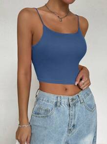 Flirla Camiseta sin espalda de unicolor con hebilla de metal acolchada, verano