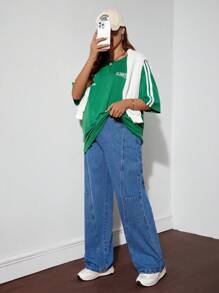 SHEIN Maternity Loose Fit Flared Leg Jeans, Blue - Blue - View 3