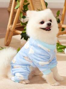 PETSIN 1 件宠物柔软羊毛蓝色绵羊印花连体衣 - 彩色 - 查看 6