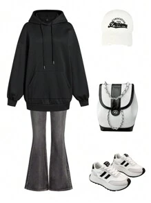 Mulvari Women's Solid Color Long Sleeve Pocket Simple Hooded Casual Sweatshirt