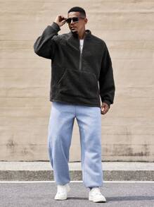 Manfinity CasualMax Plus Size Heren Casual Effen Kleur Half Zip Sweatshirt, Herfst & Winter