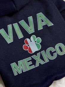 PETSIN 1pc Viva Mexico Letter & Paw Print Pattern Fleece Hooded Sweatshirt For Pets - Multicolor - View 7