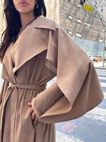 SHEIN EZwear 女士纯色立领长袖长款优雅风衣，春秋季