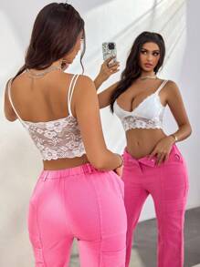 花朵蕾絲背心內衣 - 白色 - 查看 5