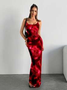 SHEIN SXY Váy không tay in họa tiết đơn giản giản dị dành cho nữ, mùa hè - trắng - Xem 4