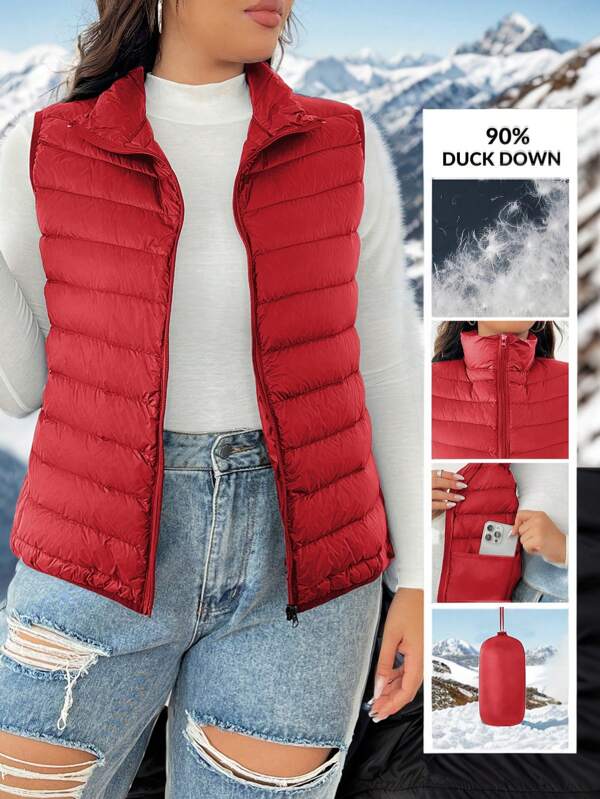 SHEIN EZwear Plus Size 90% Goose Down Lightweight Stand Collar Packable Down Jacket
