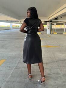 Zolique 女士 PU 黑色无袖长外套 - 黑色 - 查看 2