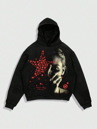 Street Life Sudadera con capucha con estampado de retrato para hombre, apta para otoño e invierno