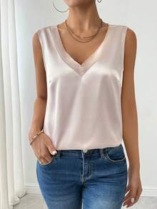 SHEIN Unity Women's Solid V-Neck Sleeveless Undershirt - Champagne - View 3