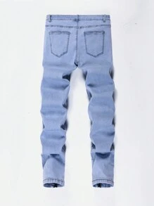 Manfinity LEGND 大码男式浅蓝色洗水紧身牛仔裤 - 淺色水洗藍 - 查看 2